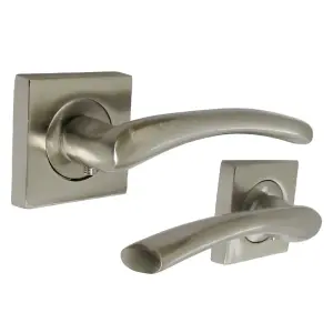 Zena Door Handle Satin Nickel Lever on Square Rose Internal Handles 64mm Latch & Hinges