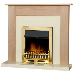 Adam Southwold Fireplace in Oak & Cream with Blenheim Electric Fire in Brass, 43 Inch