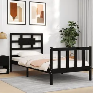 Berkfield Bed Frame with Headboard Black 90x200 cm Solid Wood