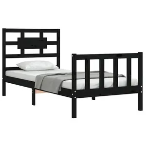 Berkfield Bed Frame with Headboard Black 90x200 cm Solid Wood