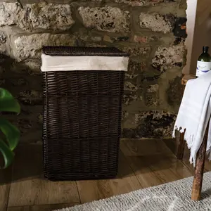 Rectangular Wicker Laundry Basket Bin Dark Brown/Black / Large (66 H cm x 46 W cm x 33 D cm)