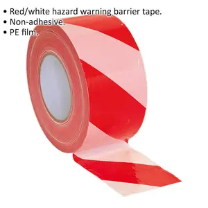 80mm x 100m Red and White Non-Adhesive Barrier Tape for Safety and Hazard Warning