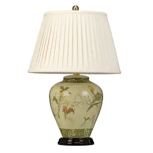 Table Lamp Chinese Porcelain Cream Shade Aged Brass LED E27 60W