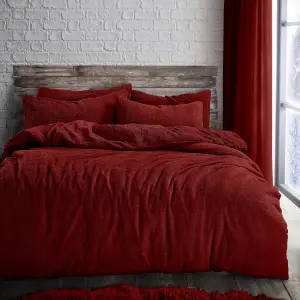 Velosso Plain Teddy Warm And Cosy Duvet Cover And Pillowcase Set - Red