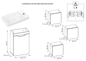 Bathroom Cloakroom Furniture Set Vanity Unit with Sink 400 Wall Cabinet White Gloss Oak Arub