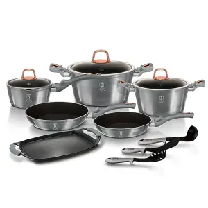 BERLINGER HAUS 12 Pc Cookware Set With Grill No Stick Pots Pans Induction Tools