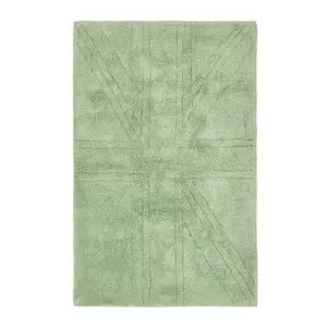 Homescapes Cotton Tufted Rug Union Jack Plain Embossed Mat Sage Green,50 x 80 cm