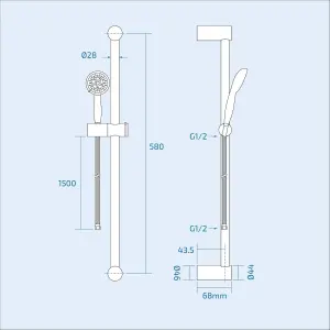 Nes Home Parka Thermostatic Slider Rail Bar Shower Mixer Valve + Slider Rail Kit