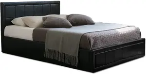 Double Black Ottoman Storage Bed Frame Gas Lifting