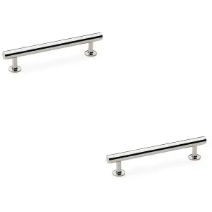 2 PACK - Round T Bar Pull Handle - Polished Nickel 128mm Centres SOLID BRASS Drawer Door