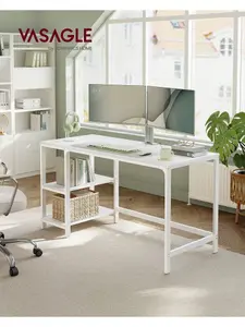 VASAGLE Computer Desk, Writing Desk With 2 Shelves On Left Or Right, Steel Frame,  Ebony Black,Maple White