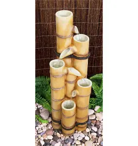 Primrose Ginko 5-Tier Bamboo Garden Water Feature for Indoor & Outdoor Use H88cm