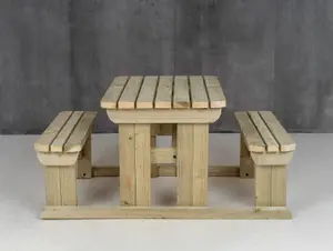 Abies wooden picnic bench and table set, rounded outdoor dining set (3ft, Natural finish)