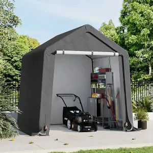 Dark Grey Galvanized Tube Garden Furniture Storage Tool Shed with Zip Door 6x6ft