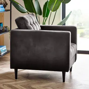 Furniturebox UK Jolene Dark Grey Velvet Armchair