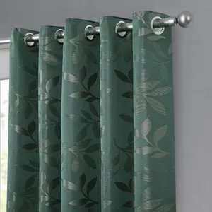 Home Curtains Lorenzo Fully Lined 65w x 72d" (165x183cm) Green Eyelet curtains (PAIR)