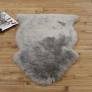 Sheepskin Silver Animal Modern Abstract Shaggy Hand Made Rug For Living Room Bedroom & Dining Room-60cm X 180cm (Double)