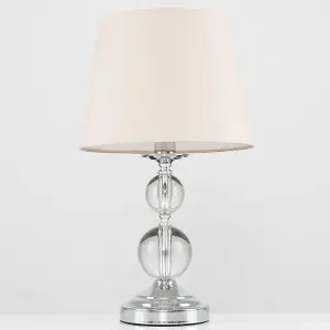 ValueLights Gatto Chrome & Acrylic Ball Touch Table Lamp with Beige Tapered Light Shade - with 5w LED Dimmable Candle Bulb