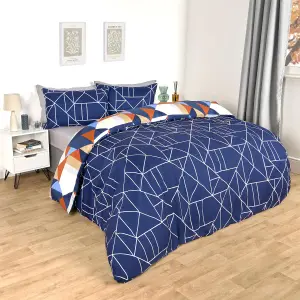 Duvet Cover Bedding Set Pillowcase Geometric Reversible Quilt, Rust - Double