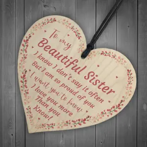 Red Ocean Beautiful Sister Wooden Heart Special Gift For Sister Birthday Christmas Keepsake Plaque