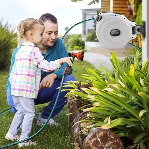 Costway Portable Hose Reel 15+1m Wall Mounted Hose Reel Retractable Auto Rewind Watering