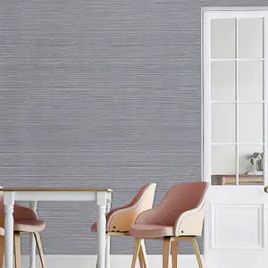 Silver Grey 3D Grasscloth Waterproof Flocked Line Stripes Wallpaper Roll 950cm