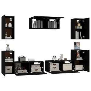 Berkfield 7 Piece TV Cabinet Set Black Engineered Wood