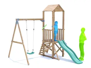 Dunster House Climbing Frame with One Swing & Slide SquirrelFort High Platform