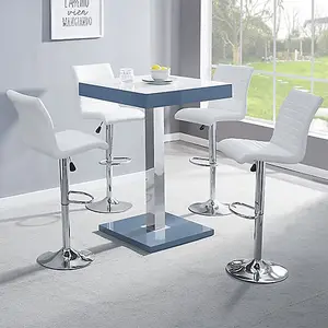 Topaz Glass White Grey Bar Table With 4 Ripple White Stools