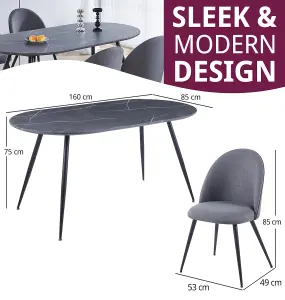 Hallowood Furniture Cullompton Large 160cm Oval Table with 4 Grey Curved Back Chairs