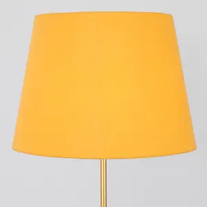 ValueLights Modern Gold Metal Standard Floor Lamp With Mustard Tapered Shade