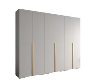 Elegant Inova I Hinged Door Wardrobe H2370mm W3000mm D470mm - Versatile White Finish with Gold Vertical Metal Handles