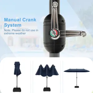 Costway 4 x 2M Patio Umbrella Outdoor Double-sided Market Umbrella W/ Umbrella Base Navy