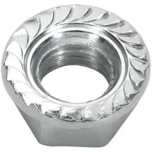 Pack of 100 M10 Zinc Plated Serrated Flange Nuts - 1.5mm Pitch DIN 6923 for Secure Fastening