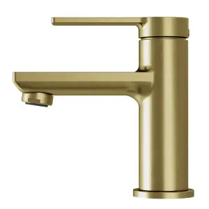 GoodHome Akita Mini Satin Brass effect Round Basin Mixer Tap