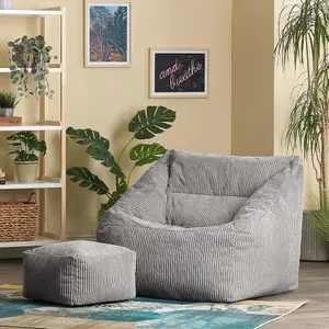 icon Morgan Corduroy Armchair Bean Bag and Footstool Set Grey Giant Bean Bag Chair