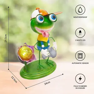 Metal Frog Garden Ornament With Solar Powered Light