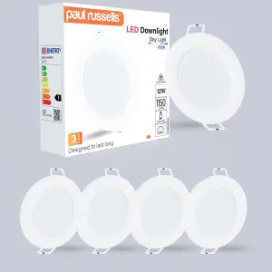 paul russells LED Round Panel Ceiling Lights, 12W 1150 Lumens, Spotlights, IP20, 6500K Day Light, Pack of 4