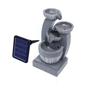 4 Tier Rockery Waterfall Decoration Solar Powered Outdoor Water Feature Fountain with LED Lights 47cm