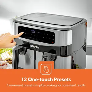 Geepas Vortex 9L Dual Basket Air Fryer, 10-In-1 Digital Convection, LED Touchscreen