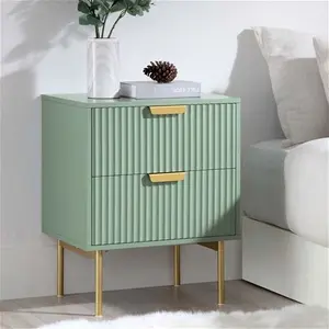 Richmond Ridged 2 Drawer Bedside Table, Matte Sage Green - Daals - Bedside Table