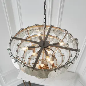 Luminosa Trapani 9 Light Ceiling Pendant Antique Silver Paint & Mercury Glass