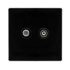 Matt Black Screwless Plate Satellite And Isolated Coaxial 1 Gang Socket - Black Trim - SE Home