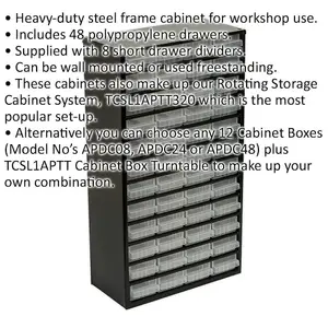 305 x 155 x 555mm 48 Drawer Parts Cabinet - BLACK - Wall Mounted / Standing Box