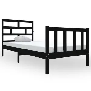 Berkfield Bed Frame Black Solid Wood Pine 90x190 cm 3FT Single