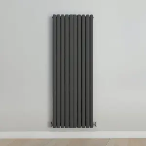 Vertical Anthracite Double Oval Panel Radiator (H)1600mm x (W)590mm, 8940 BTU.