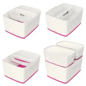 Leitz MyBox Wow White Pink 4-Pack Large Storage Box with Lid 18 Litre