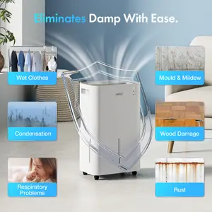 VonHaus Dehumidifier 20L/Day, 24 Hr Timer, Continuous Drainage, for Damp/Condensation, Laundry Drying, Mould/Smell Control