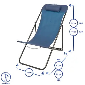 Harbour Housewares Folding Metal Deck Chair - Matt Black/Beige