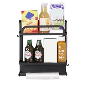 2 Tier Magnetic Spice Rack Fridge Shelf Space Saving Kitchen Storage Unit with Cling Film Holder